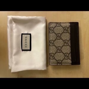 Gucci Monogram Brown Credit Card Case & Money Clip with box and silk storage bag